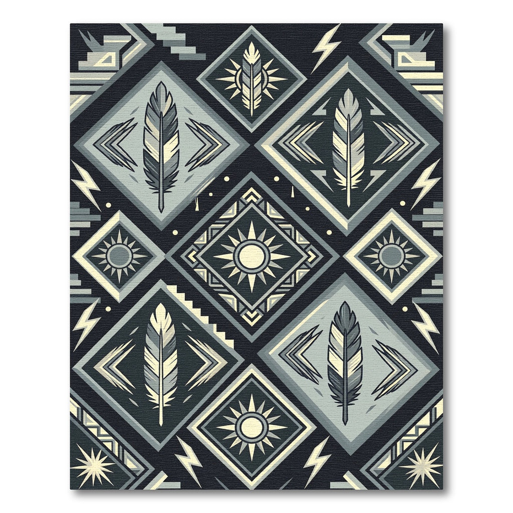 Geometric Feather Sun Monochrome Diamond Rug