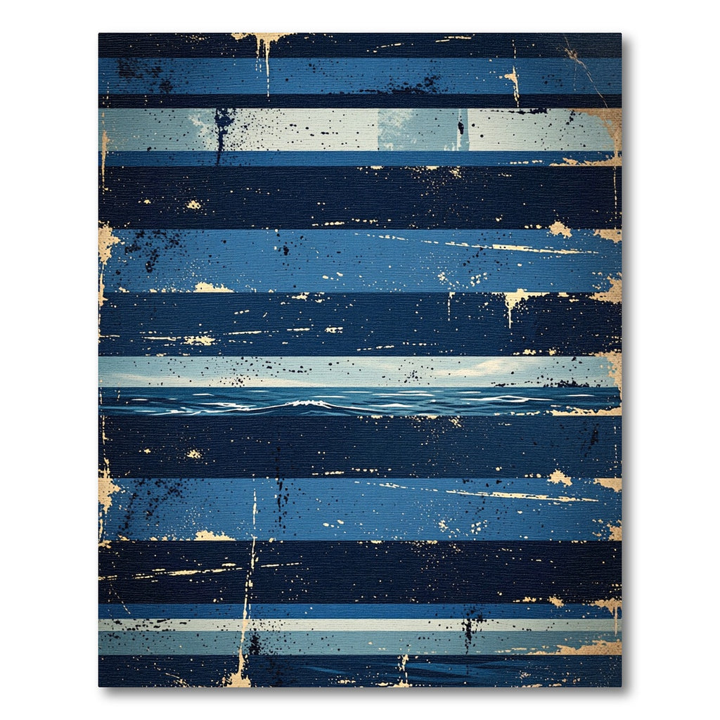 Distressed Indigo Blue Nautical Striped Sea Rug