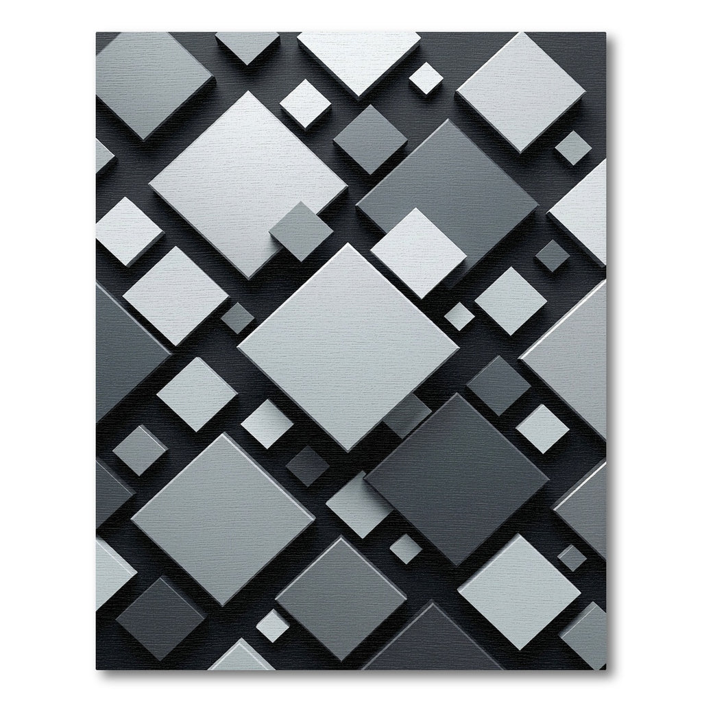 Modern Monochrome Gray Geometric Square Rug