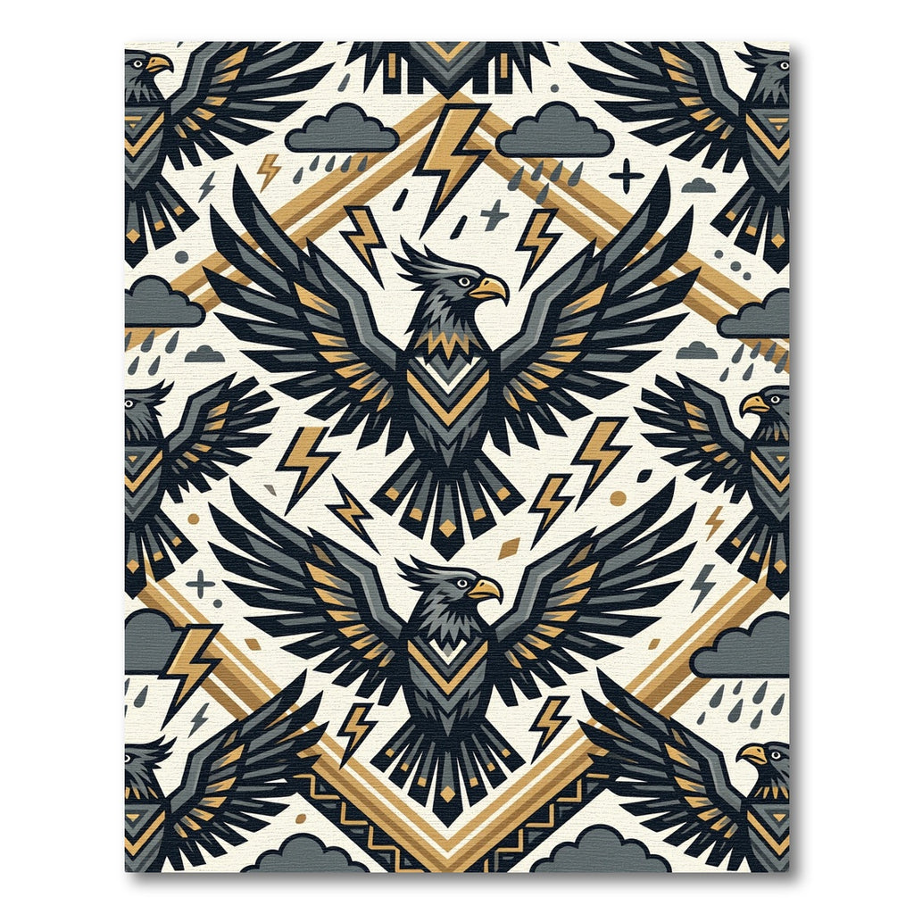 Stormy Gold Geometric Eagle Avian Art Rug