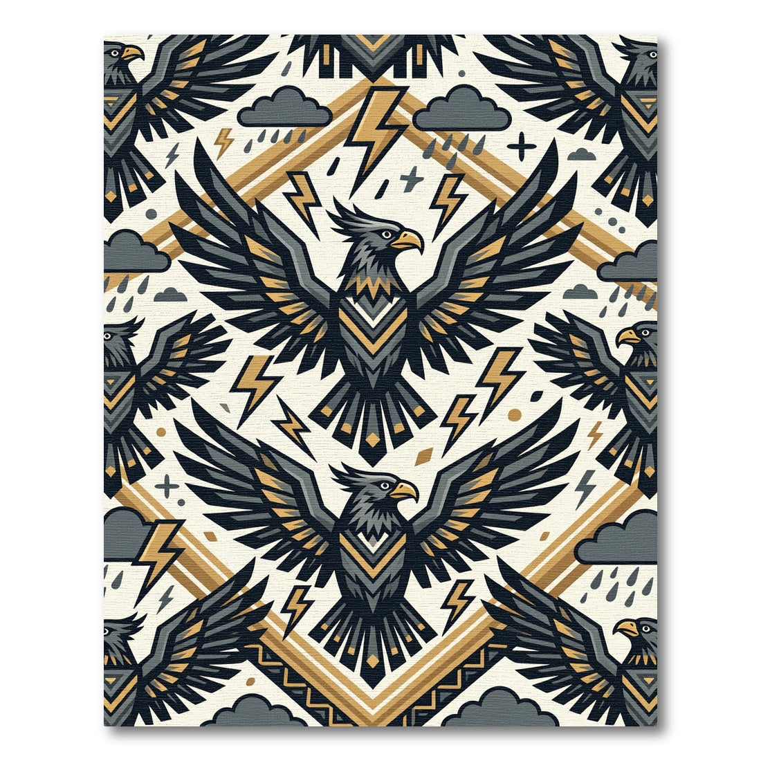 Stormy Gold Geometric Eagle Avian Art Rug