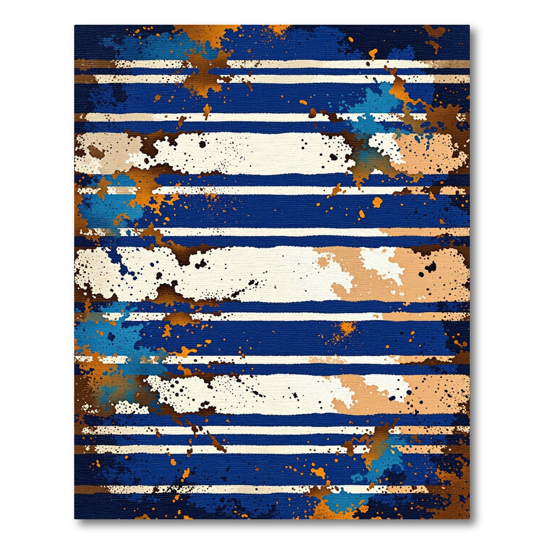 Bold Blue Orange Splattered Stripes Rug