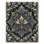 Elegant Charcoal Silver Damask Scroll Rug