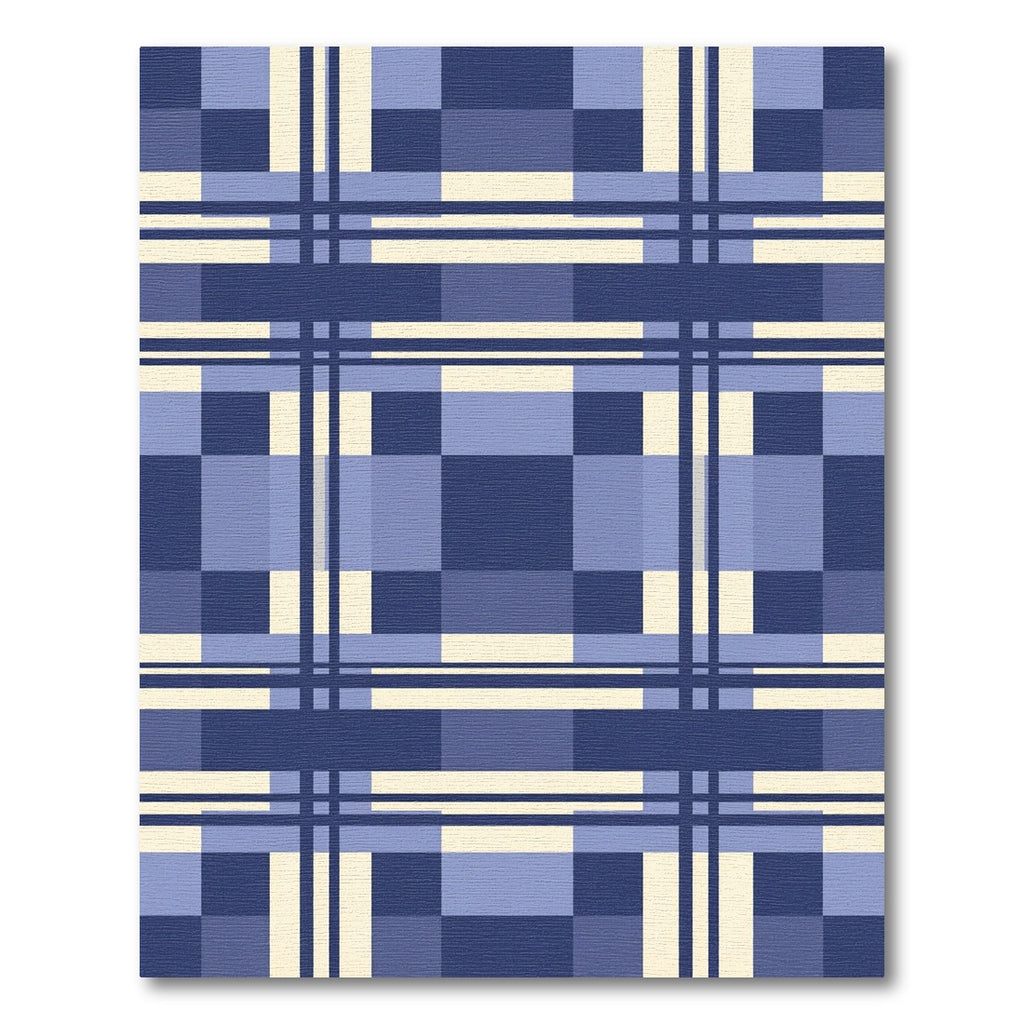 Modern Navy and Cream Plaid Geometric Rug