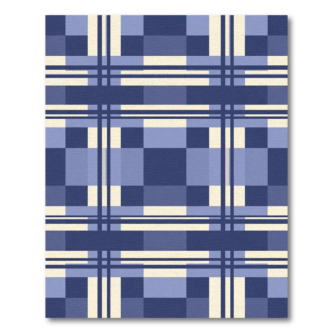 Modern Navy and Cream Plaid Geometric Rug
