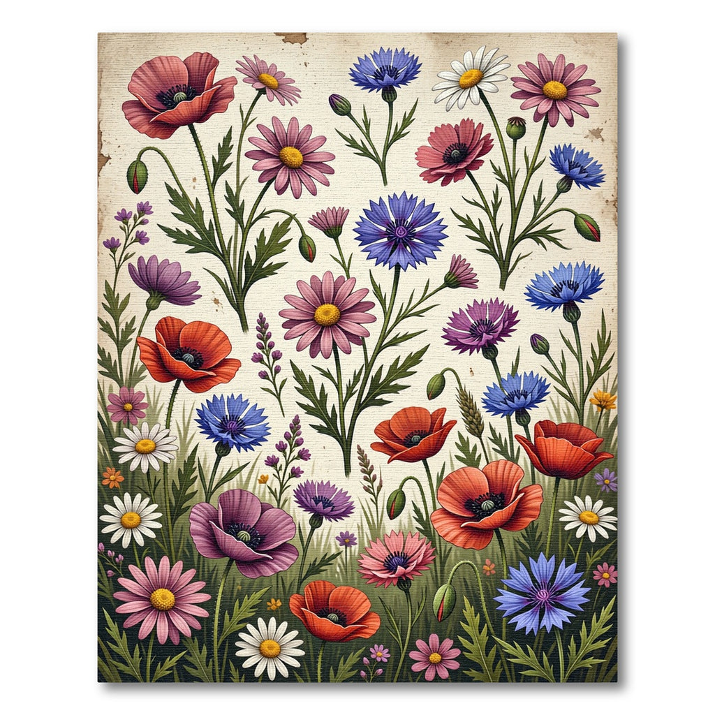 Vintage Wildflower Meadow Botanical Art Rug