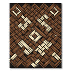 Brown Beige Woven Stripe Medallion Rug