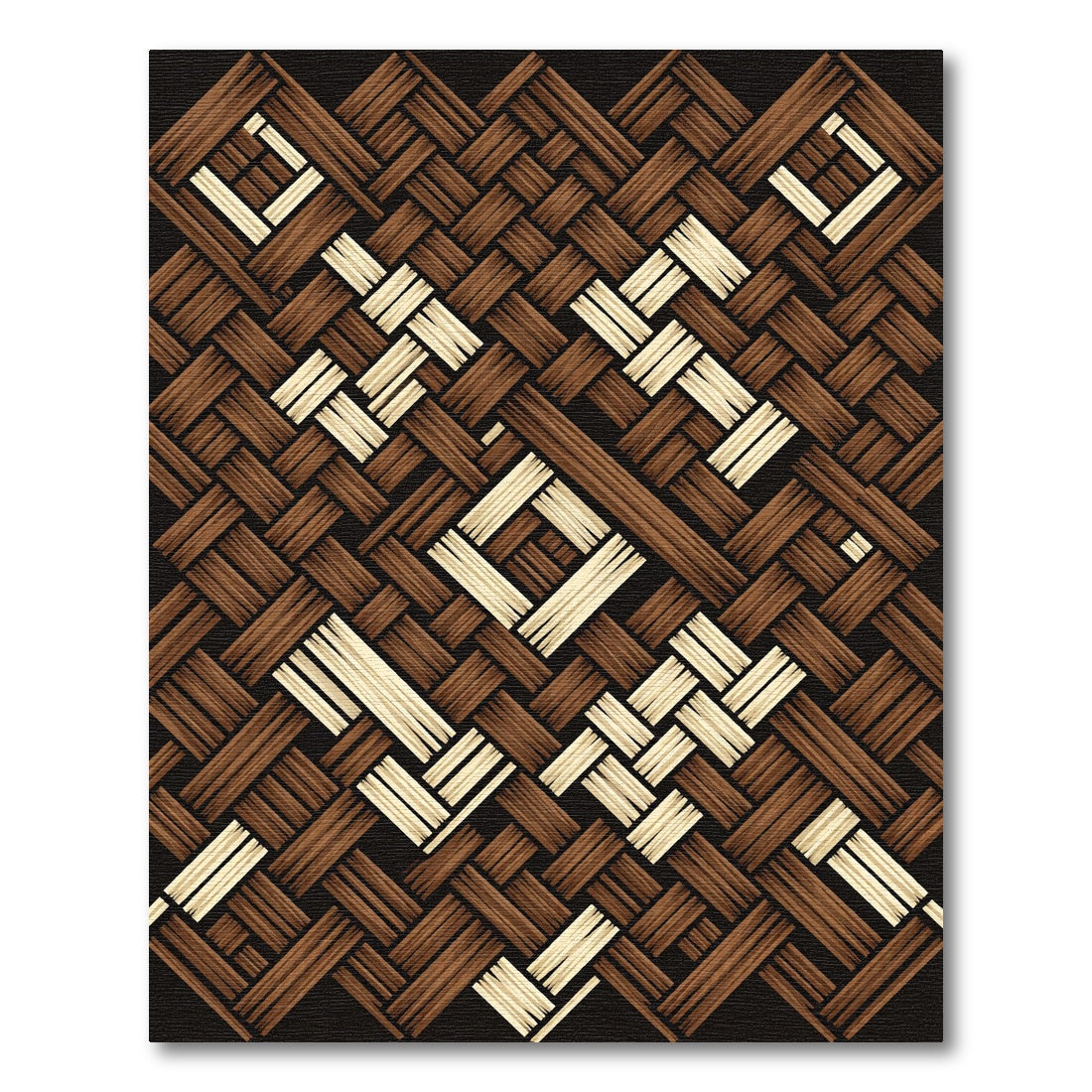 Brown Beige Woven Stripe Medallion Rug