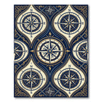 Vintage Navy Gold Nautical Compass Grid Rug