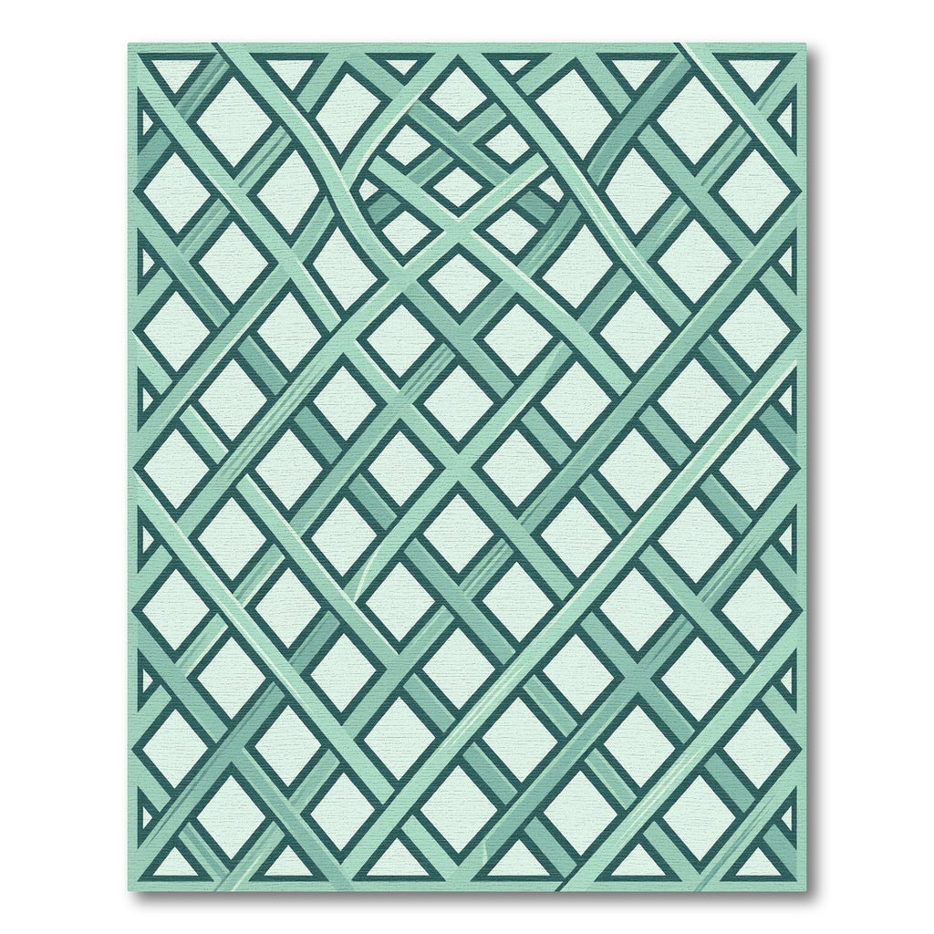 Sage Green Interlocking Lattice Grid Rug