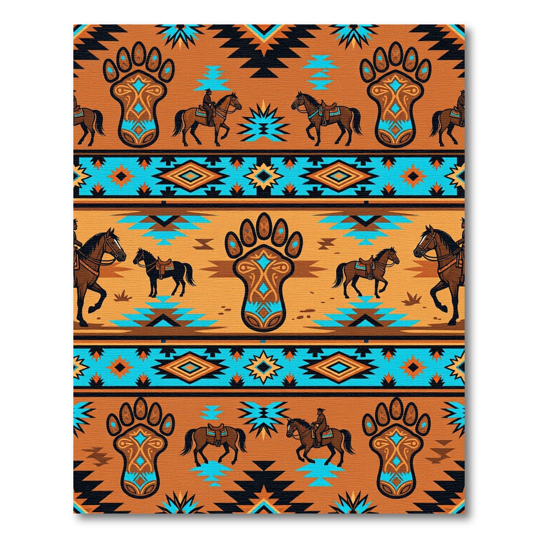 Southwestern Bear Paw Horse Earthy Tapestry Rug