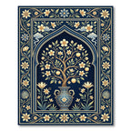 Elegant Midnight Blue Floral Urn Area Rug