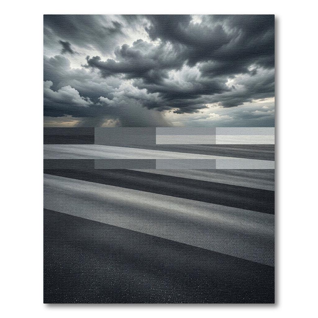 Monochrome Stormy Horizon Abstract Striped Rug