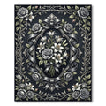 Elegant Monochrome Floral Bouquet Ribbon Frame Rug