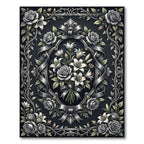 Elegant Monochrome Floral Bouquet Ribbon Frame Rug
