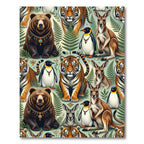 Whimsical Jungle Animal Fern Folk Art Rug
