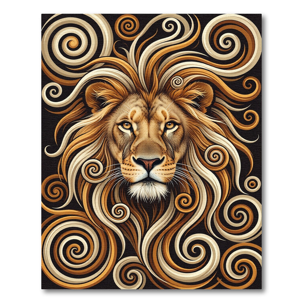 Majestic Golden Lion Swirl Art Rug