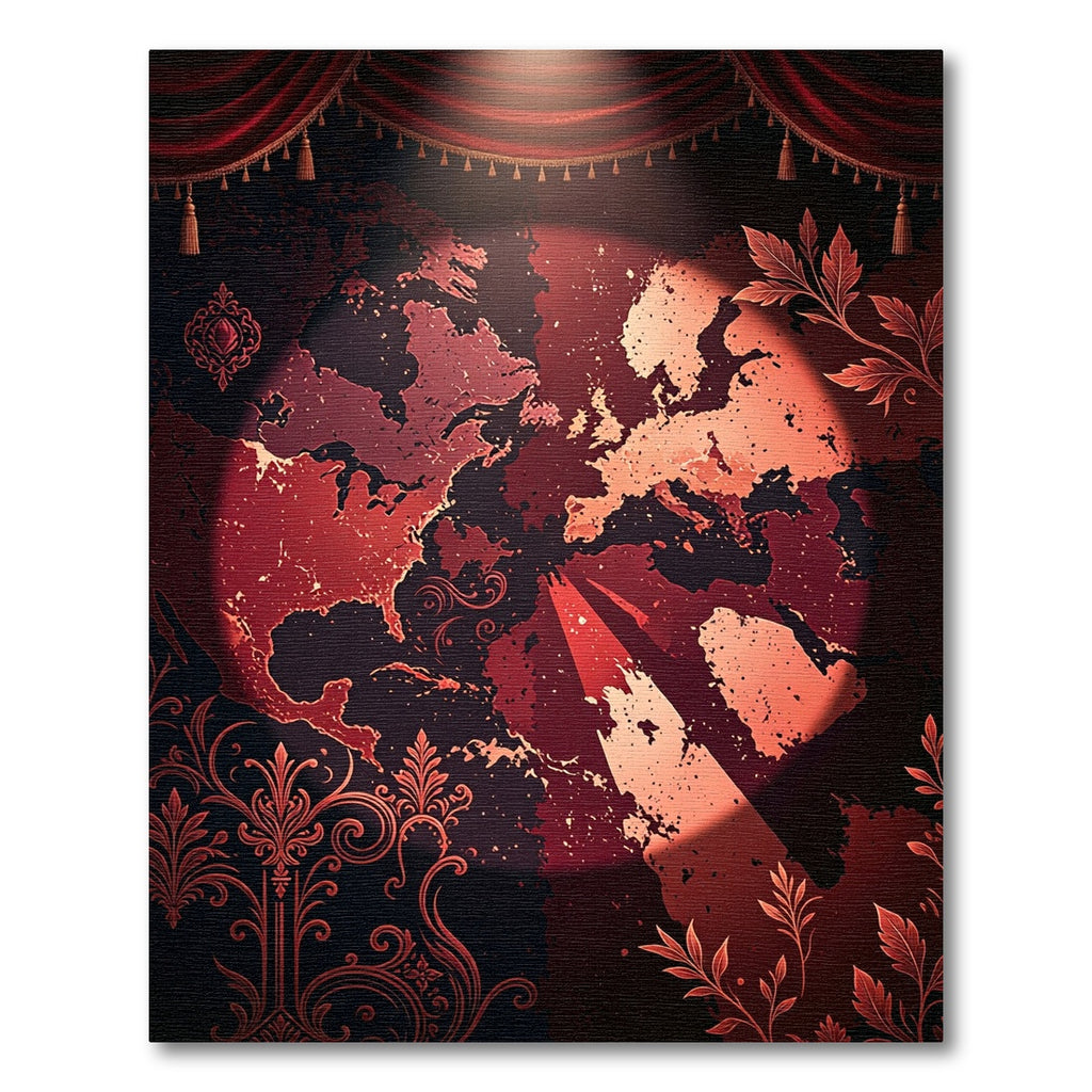 Dramatic Red World Map Swirl Rug