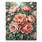 Coral Pink Peony Garden Arrangement Rug
