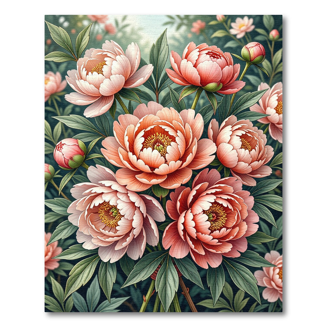 Coral Pink Peony Garden Arrangement Rug