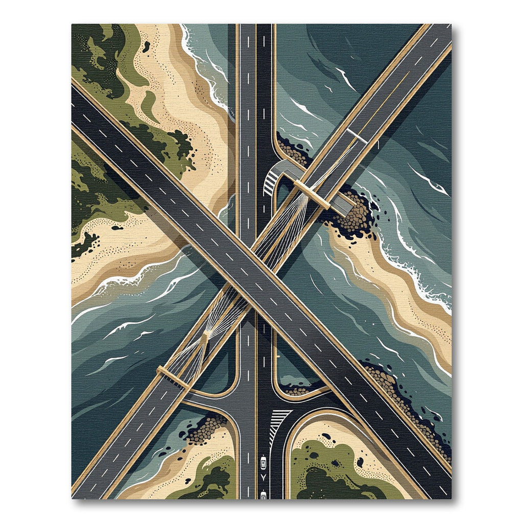 Tonal Shoreline Roadway Aerial View Rug