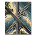 Tonal Shoreline Roadway Aerial View Rug