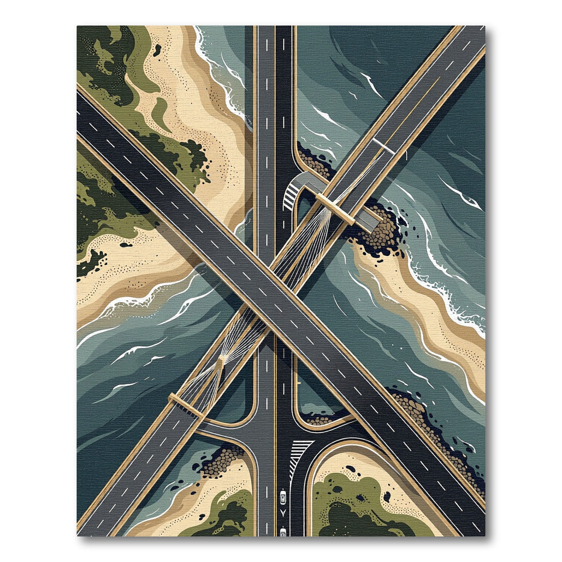 Tonal Shoreline Roadway Aerial View Rug