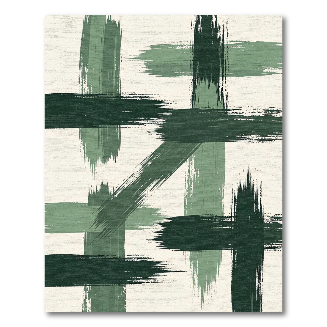 Abstract Forest Green Brushstroke Grid Rug