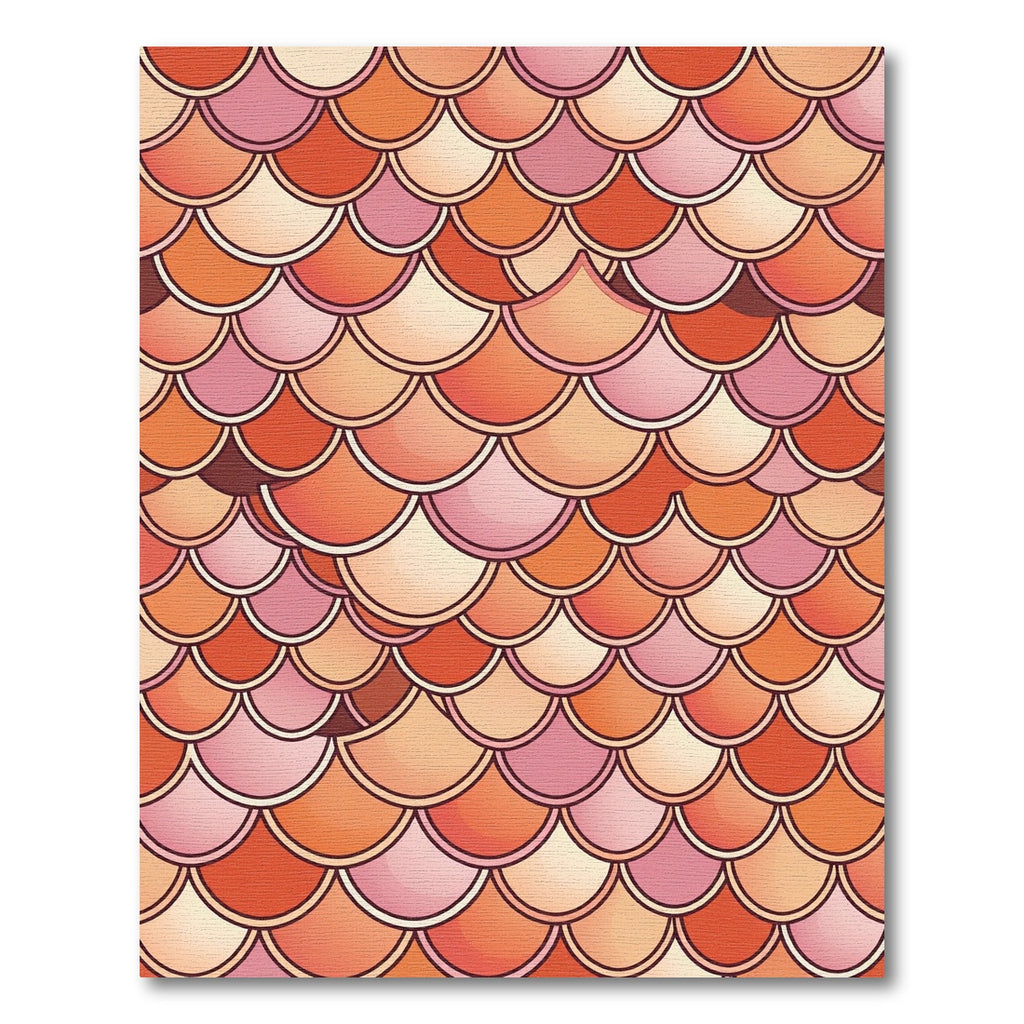 Coral Sunset Scalloped Fish Scale Rug