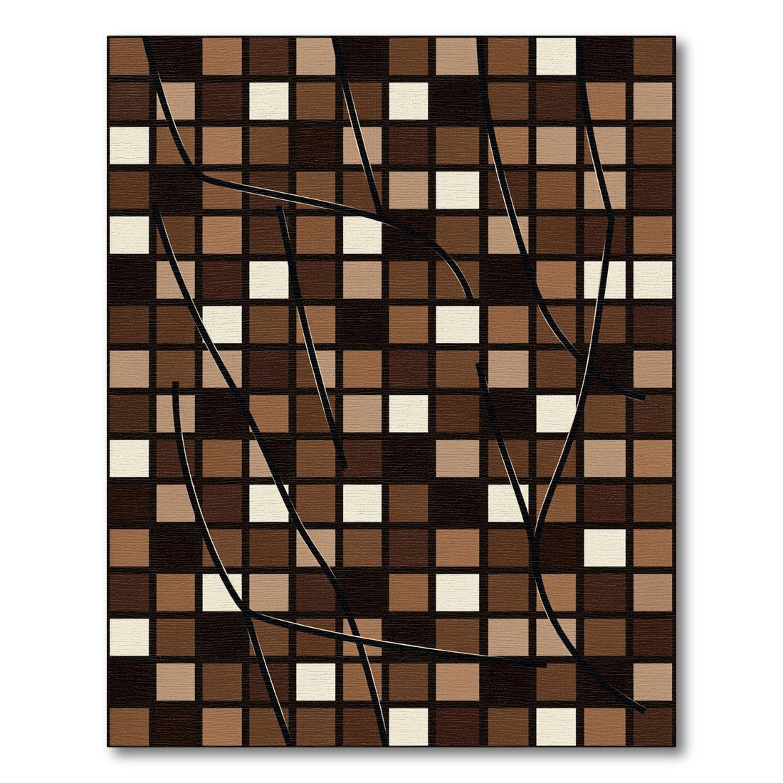 Abstract Earthy Brown Geometric Grid Rug