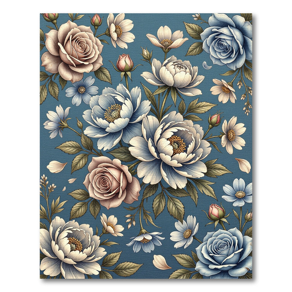 Vintage Blush and Blue Floral Bouquet Rug