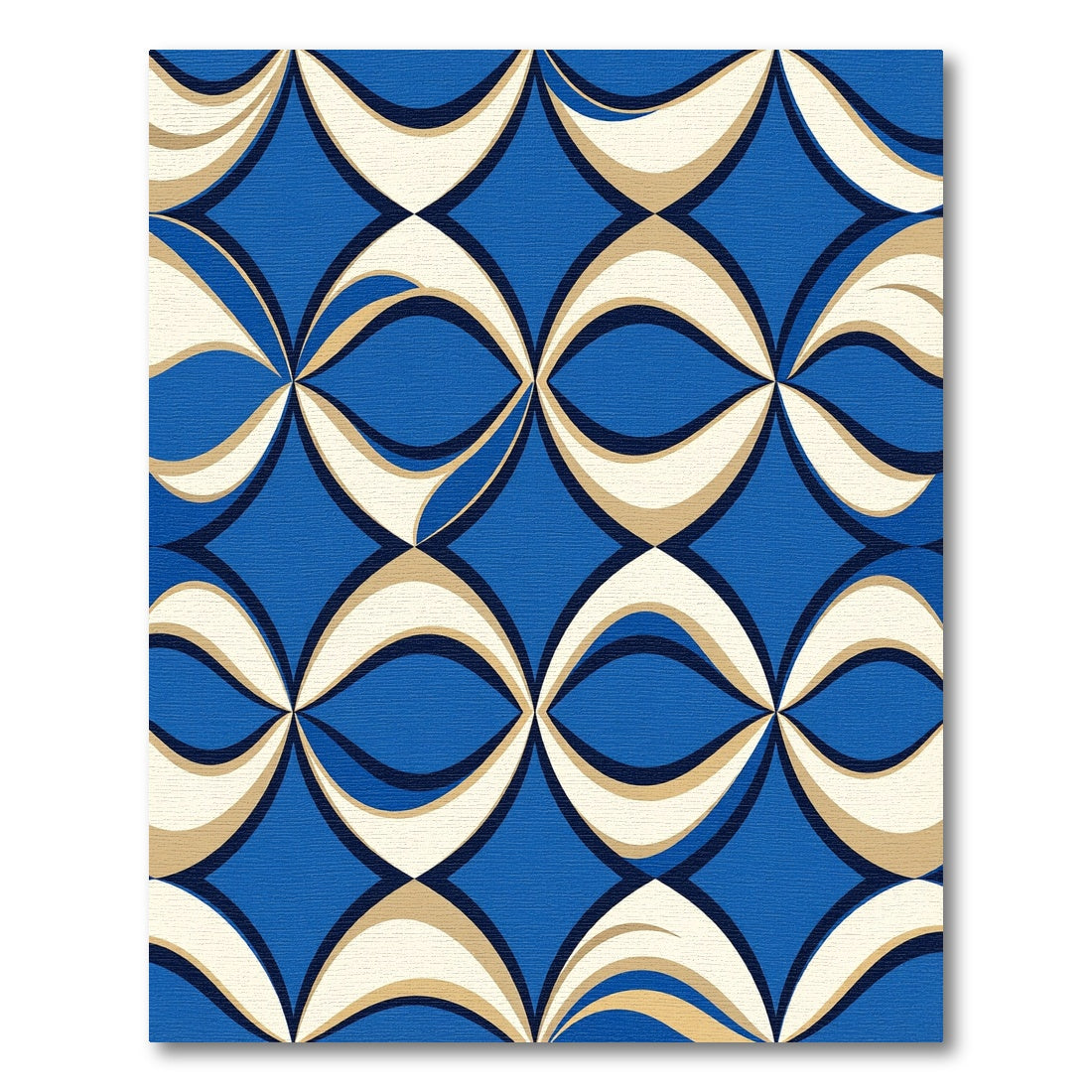 Geometric Mid-Century Blue Cream Wave Rug