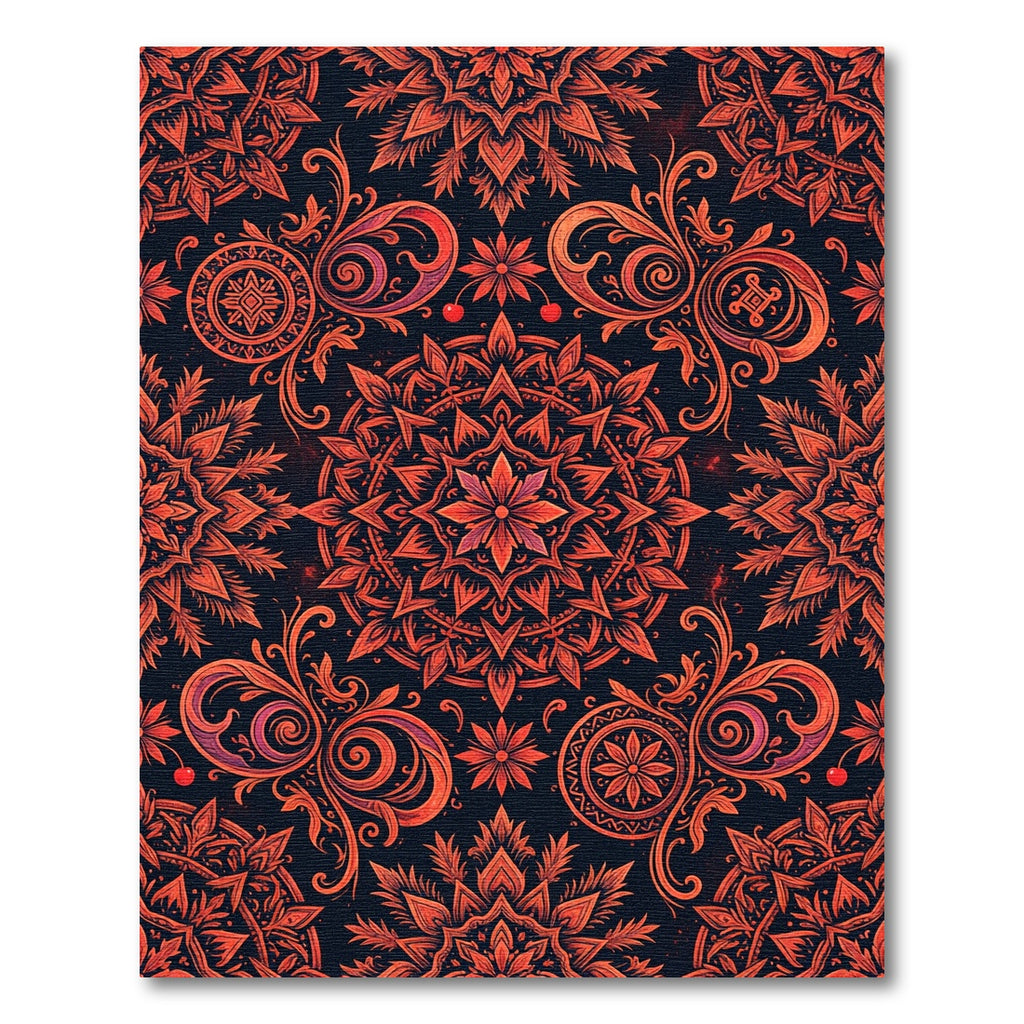 Deep Red Floral Mandala Arrangement Rug
