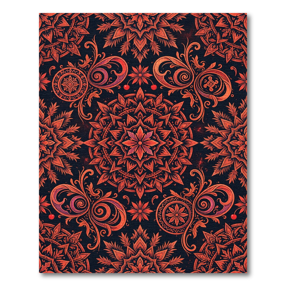Deep Red Floral Mandala Arrangement Rug
