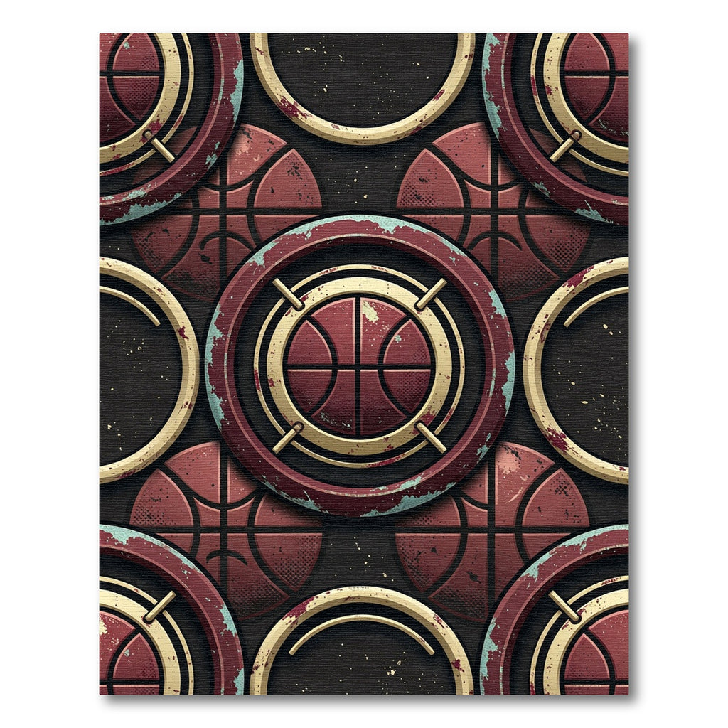 Distressed Maroon Basketball Target Geometric Art Rug