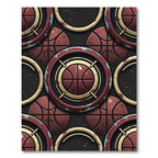 Distressed Maroon Basketball Target Geometric Art Rug