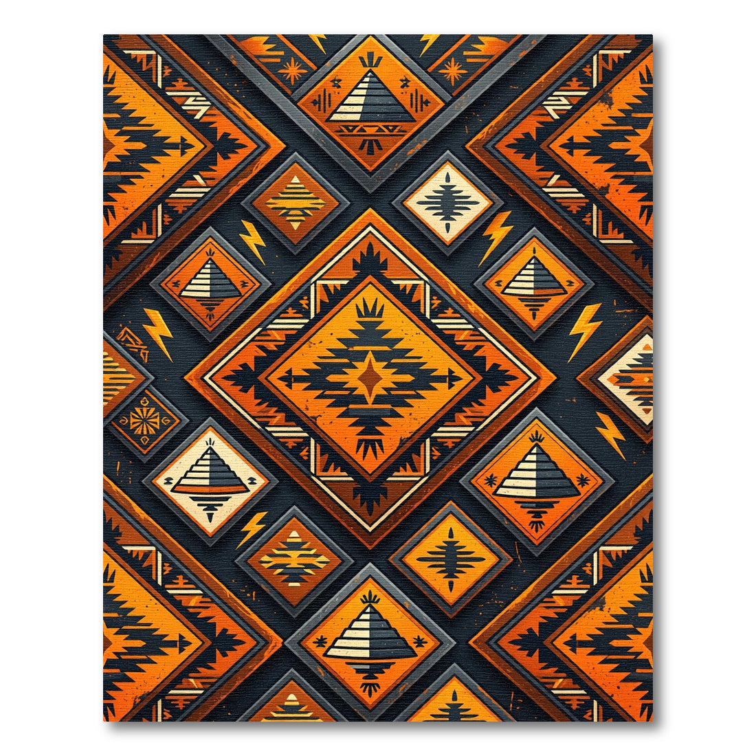 Bold Orange Black Geometric Diamond Rug