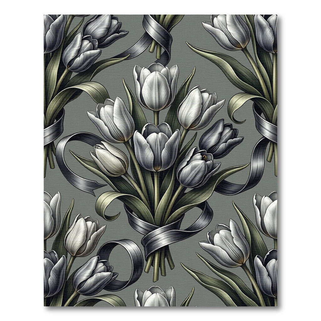 Elegant Silver Tulip Bouquet Damask Rug