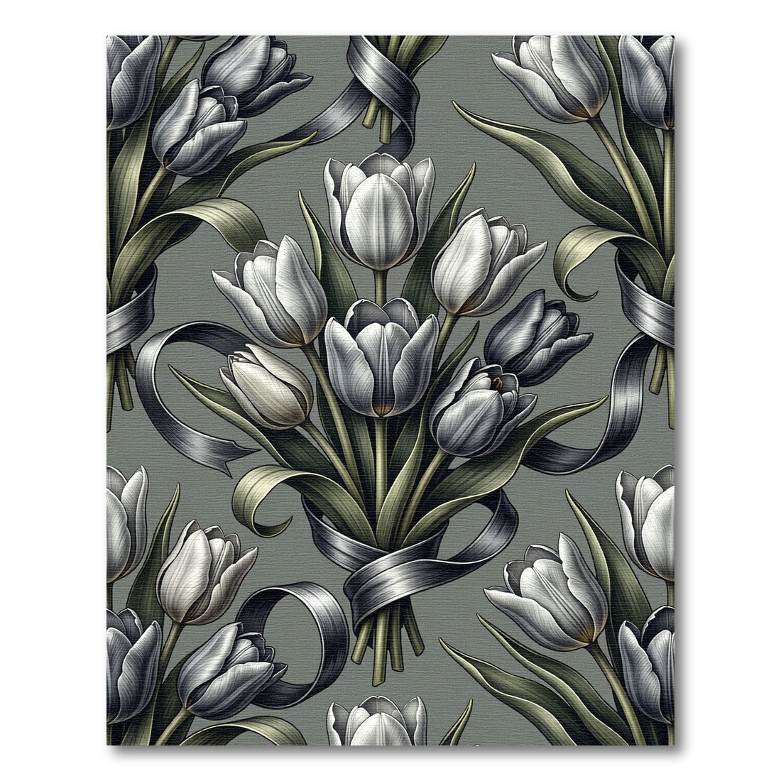 Elegant Silver Tulip Bouquet Damask Rug