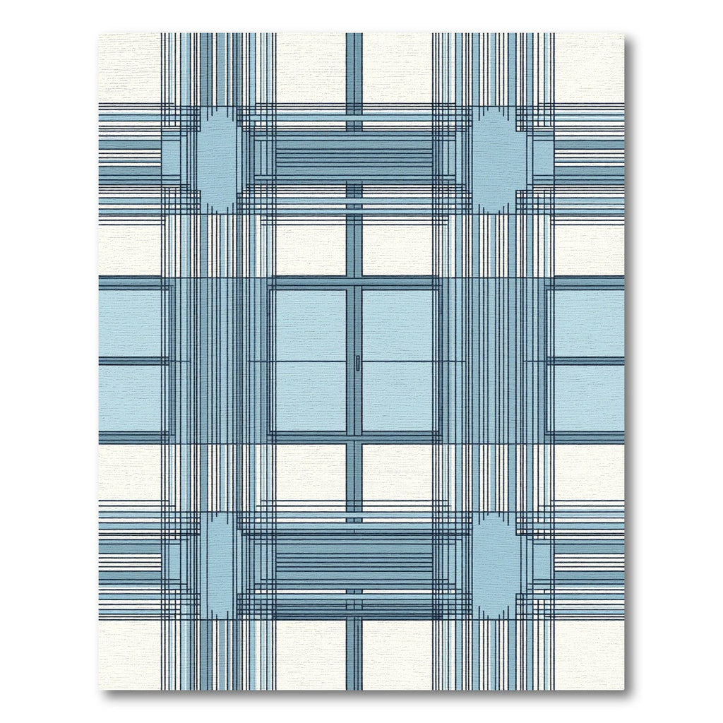 Modern Blue White Crosshatch Rug