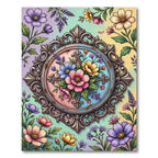 Pastel Floral Medallion with Ornate Frame Rug