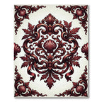 Ornate Burgundy Baroque Shell Damask Rug