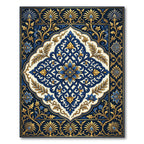 Royal Navy Blue Golden Floral Medallion Rug