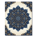 Intricate Blue Golden Floral Medallion Rug