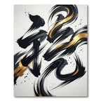 Gold Black Ink Stroke Abstract Wave Rug