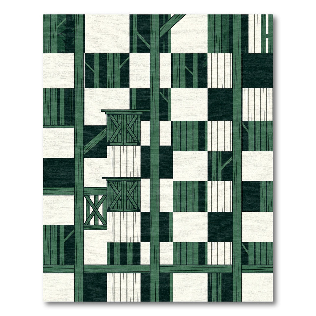 Modern Forest Green Geometric Checkered Grid Rug