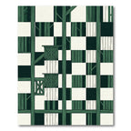 Modern Forest Green Geometric Checkered Grid Rug