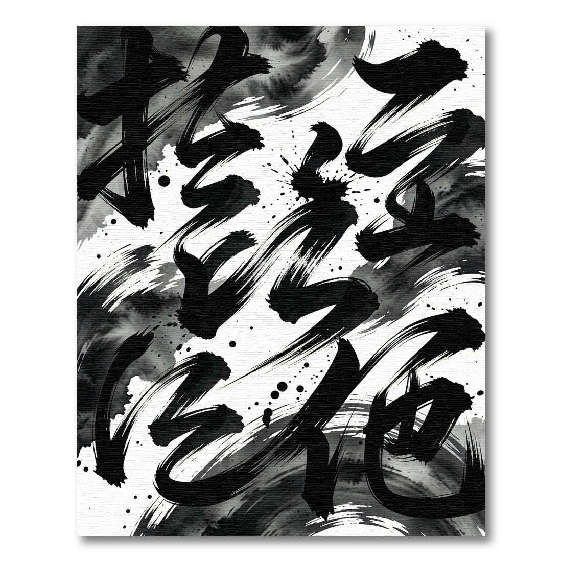 Bold Black Ink Wash Calligraphy Rug