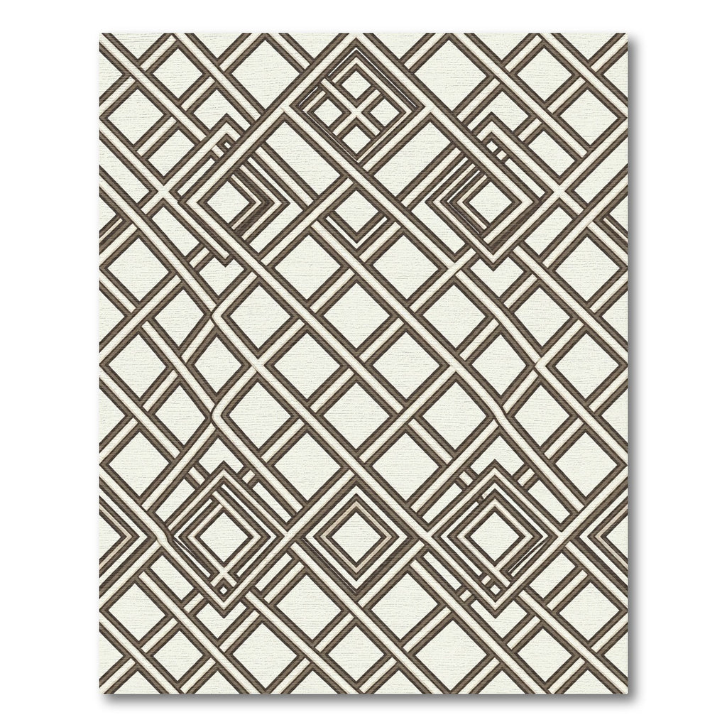 Brown Interlocking Geometric Squares Rug