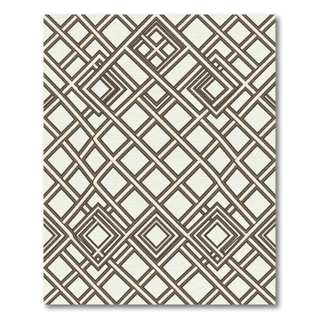 Brown Interlocking Geometric Squares Rug